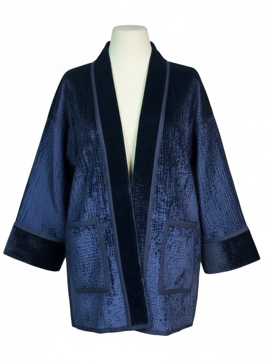 Silk Road Elegance: Electric Deep-Blue Chapan Ensemble