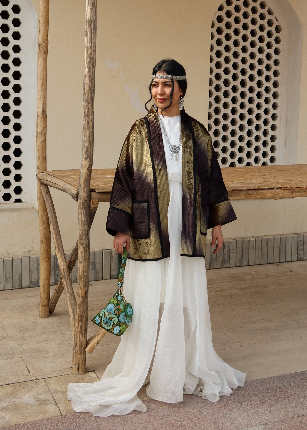 Handmade Ikat Floral Embroidered Bag