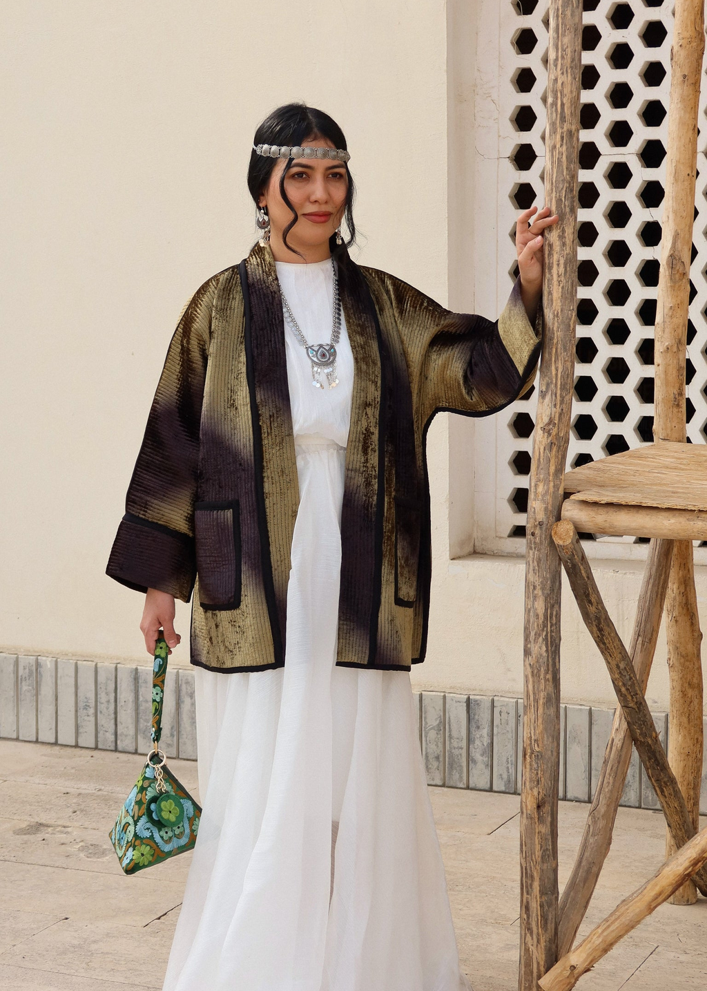 Handmade Ikat Floral Embroidered Bag