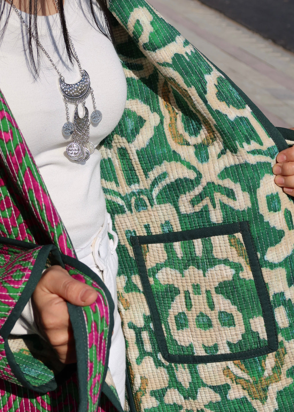 Silk Road Elegance: Reversible Jacket Ensemble