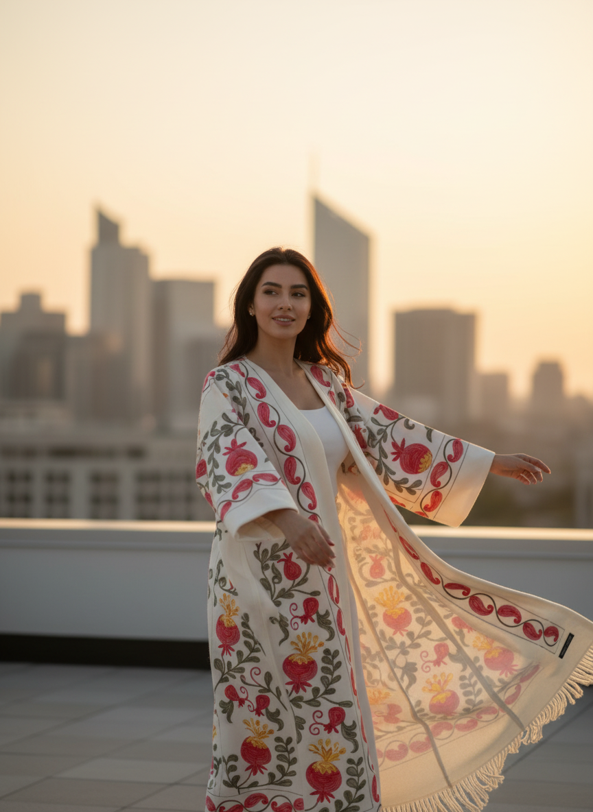 Timeless Ikat: Suzani style Chapan - Outdoor Robe - Kimano