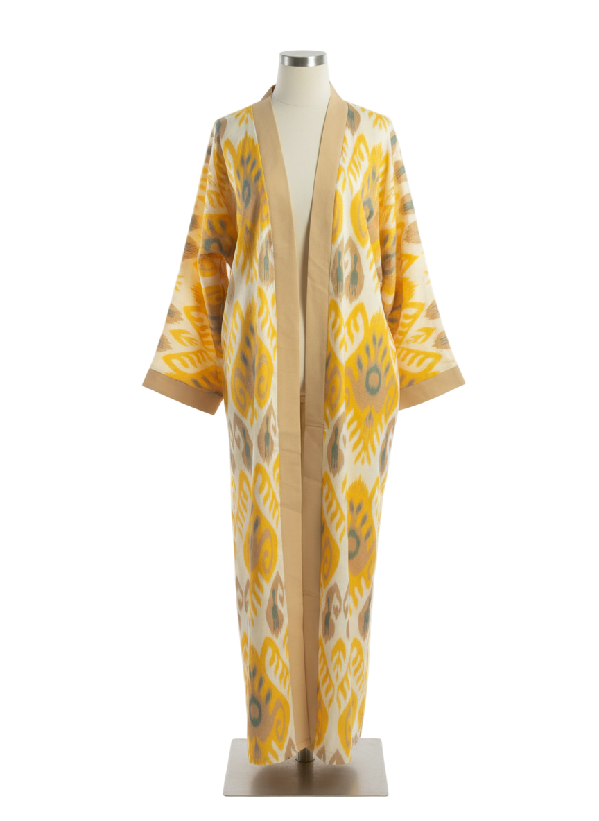 Timeless Ikat: Yellow Chapan - Outdoor Robe - Kimano